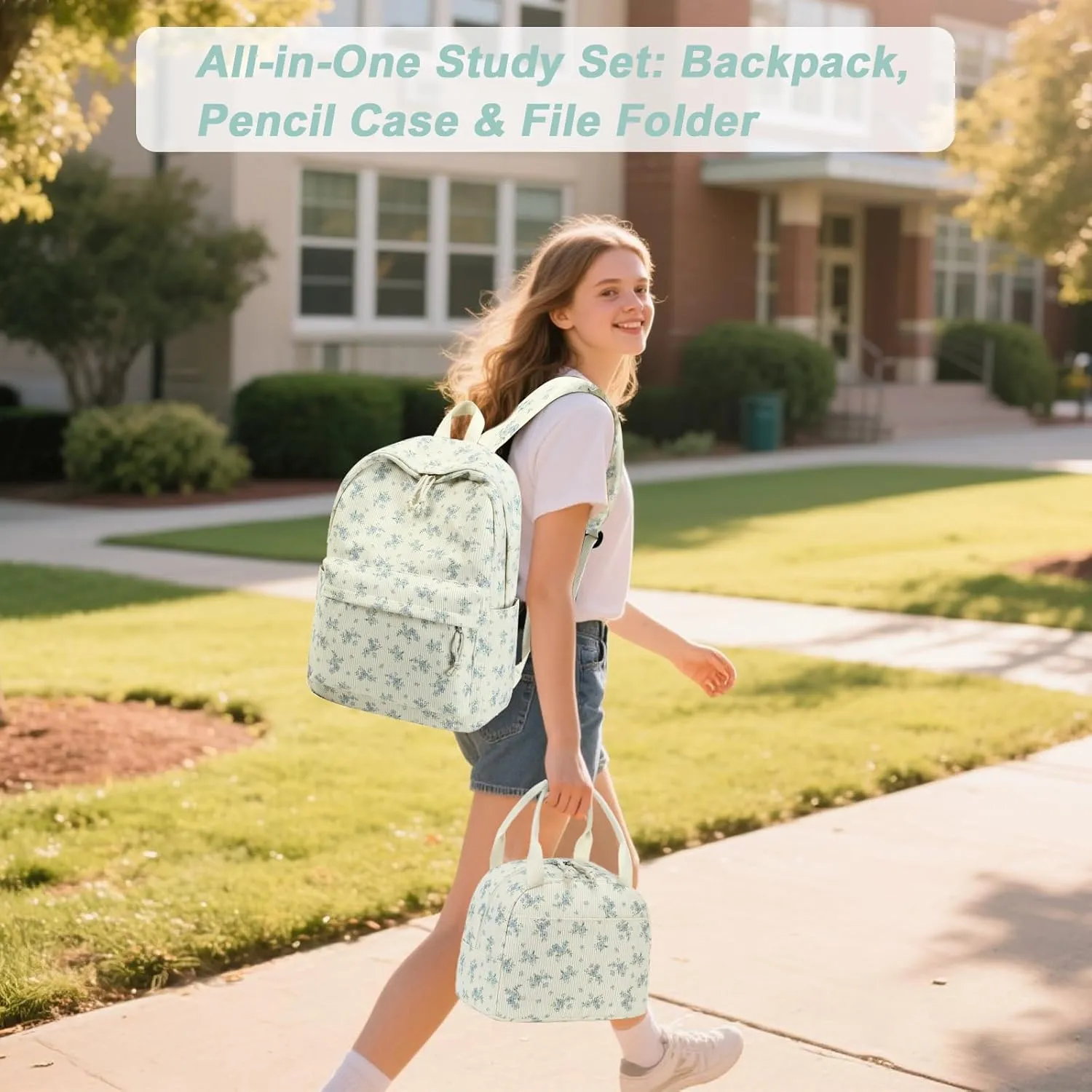 BTOOP School Backpacks for Teen Girls Bookbags Lightweight Canvas Backpack Schoolbag Set