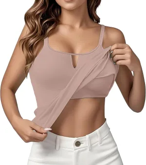 Built in Bra Tank Tops for Women Adjustable Spaghetti Strap Yoga Basic Shirts Padded Camisole Lounge Undershirts