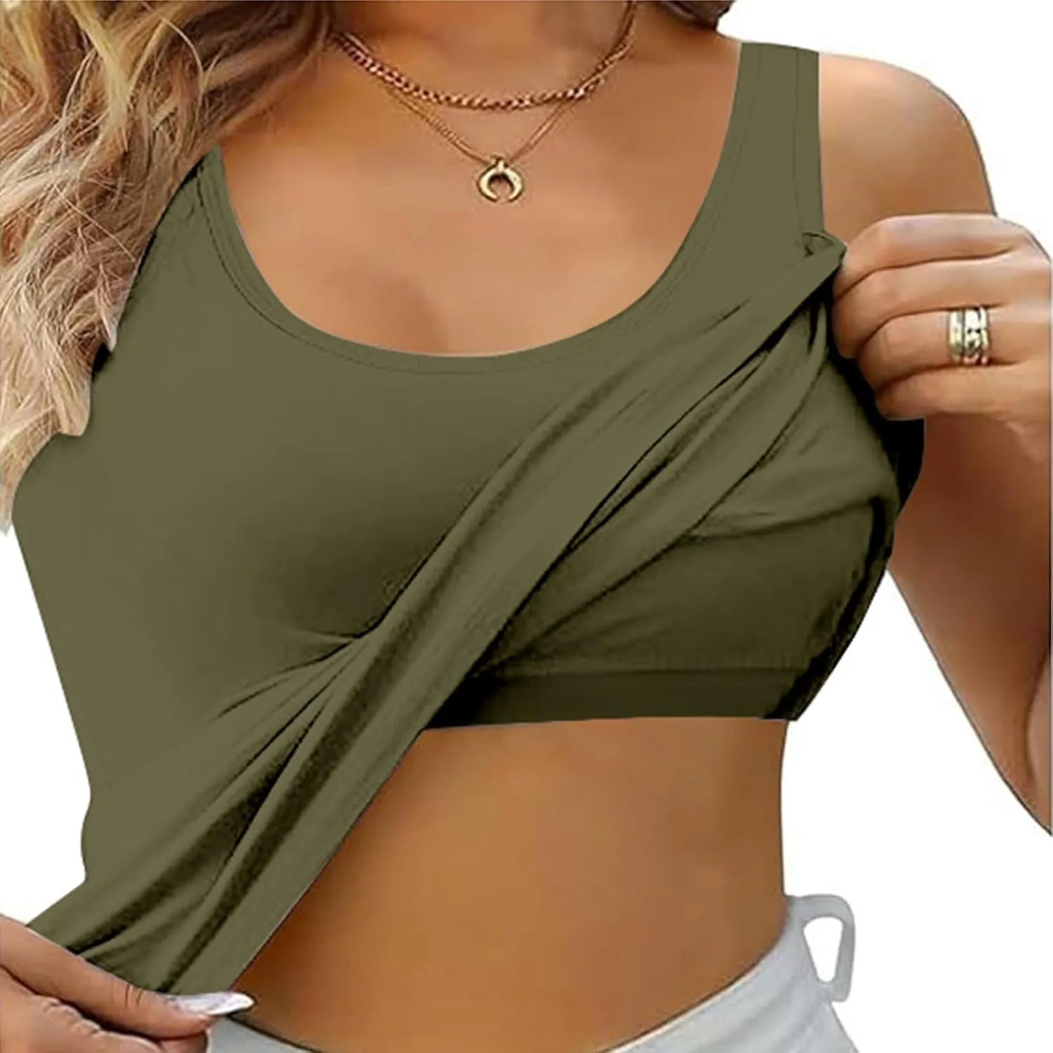 Built in Bra Tank Tops for Women Summer Adjustable Spaghetti Strap Camisole Tops