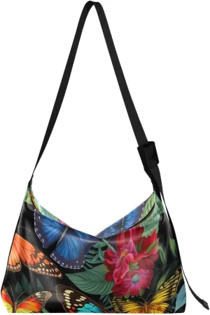Butterflies Floral Beautiful Tote Bag for Women Large Hobo Bags Crossbody Tote Bag Leather Hobo Bags with Adjustable Strap for Women