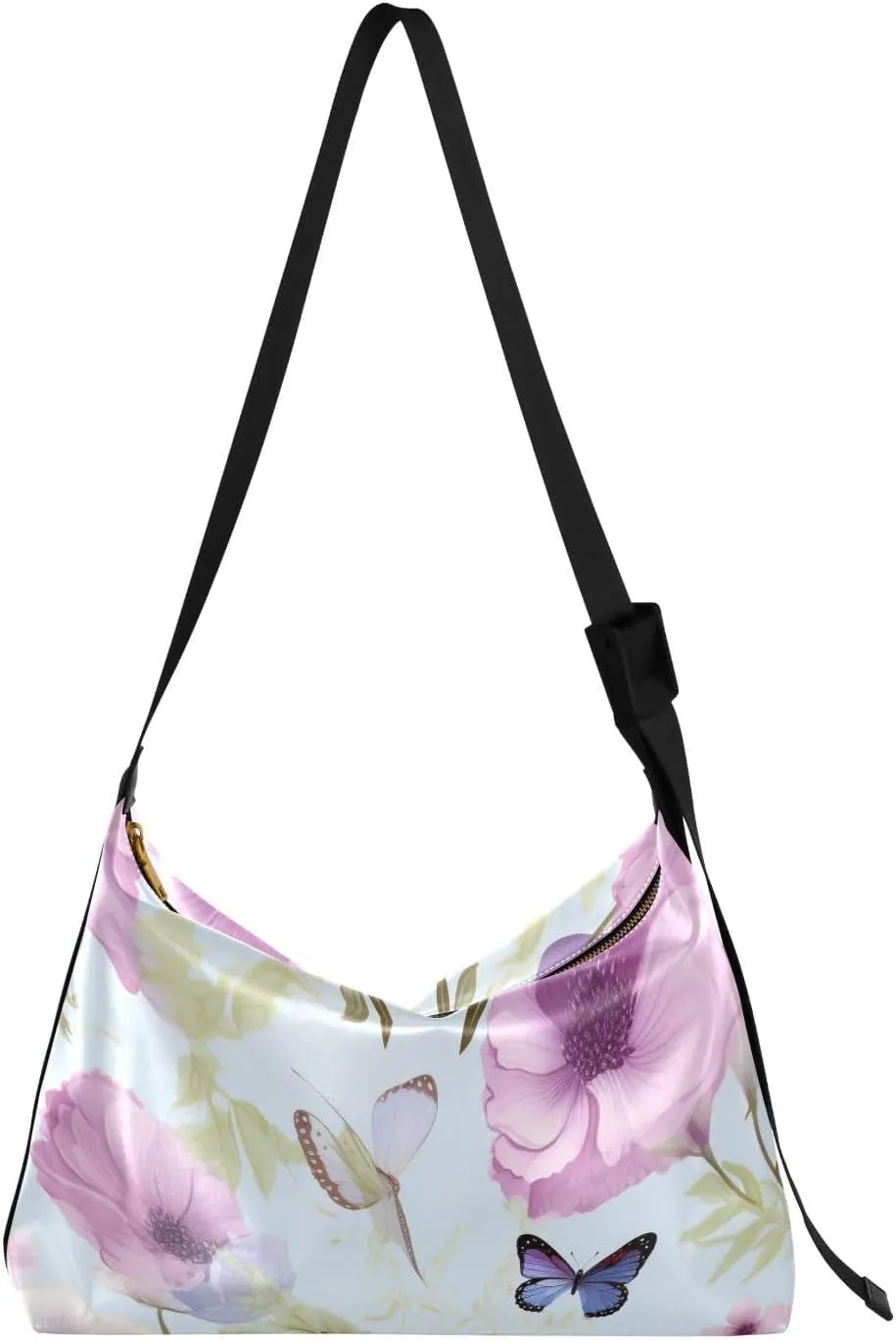 Butterflies Flowers Tote Bag for Women Large Hobo Bags Leather Crossbody Bags Casual Tote with Adjustable Strap for School Girl
