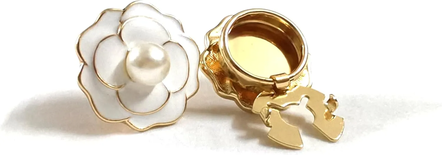 Button Covers for Women Blouses Cufflinks with Camellia Flower & Faux Pearl - Golden Base Button Covers Cufflinks Dress Shirt, Tux Shirt