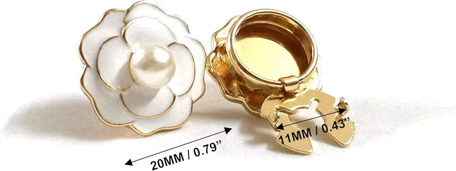 Button Covers for Women Blouses Cufflinks with Camellia Flower & Faux Pearl - Golden Base Button Covers Cufflinks Dress Shirt, Tux Shirt