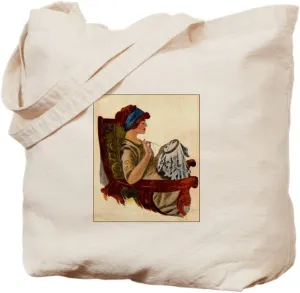 CafePress Flapper With Embroidery Hoop Tote Bag Natural Canvas Tote Bag, Reusable Shopping Bag