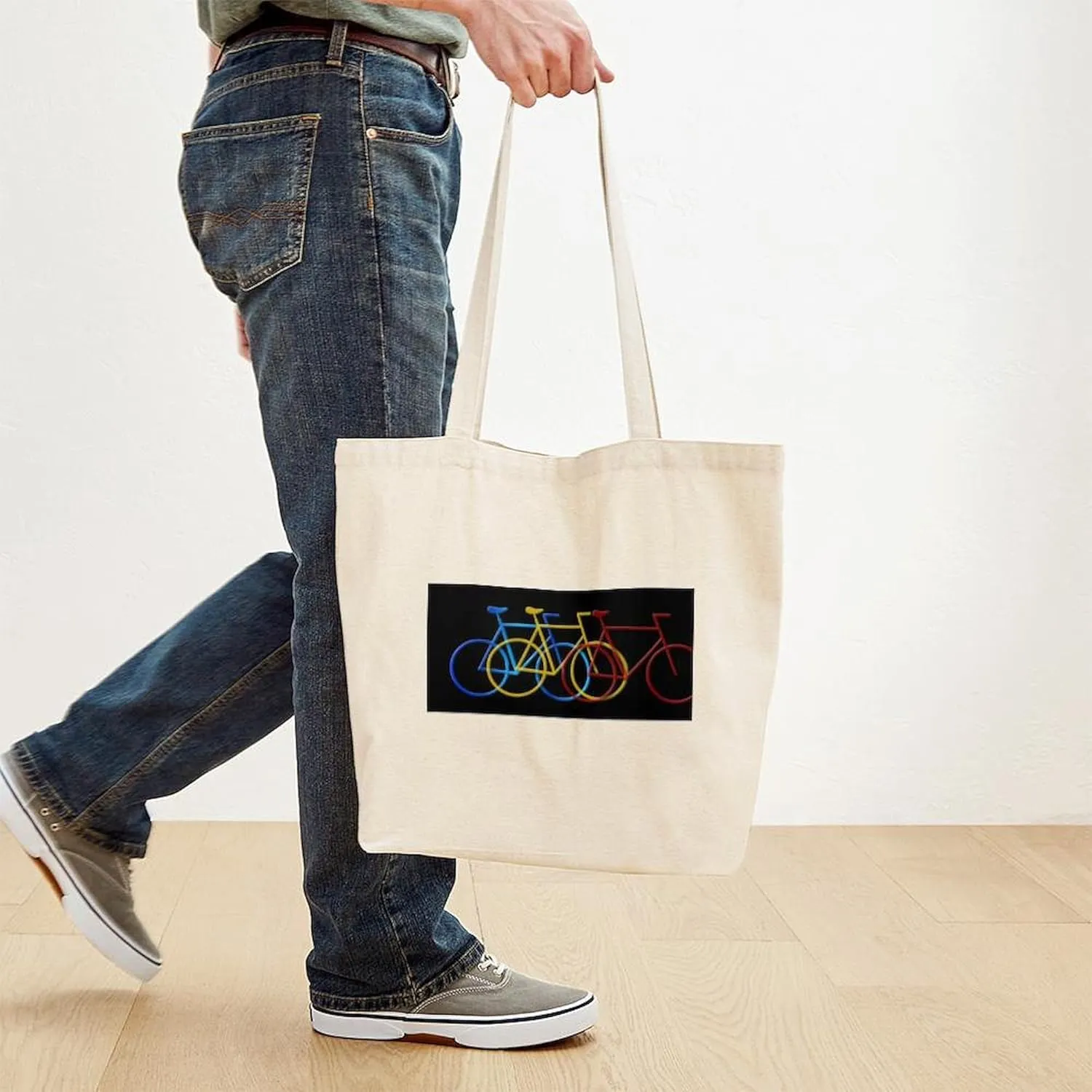 CafePress Three Bicycles On Black Tote Bag Natural Canvas Tote Bag, Reusable Shopping Bag