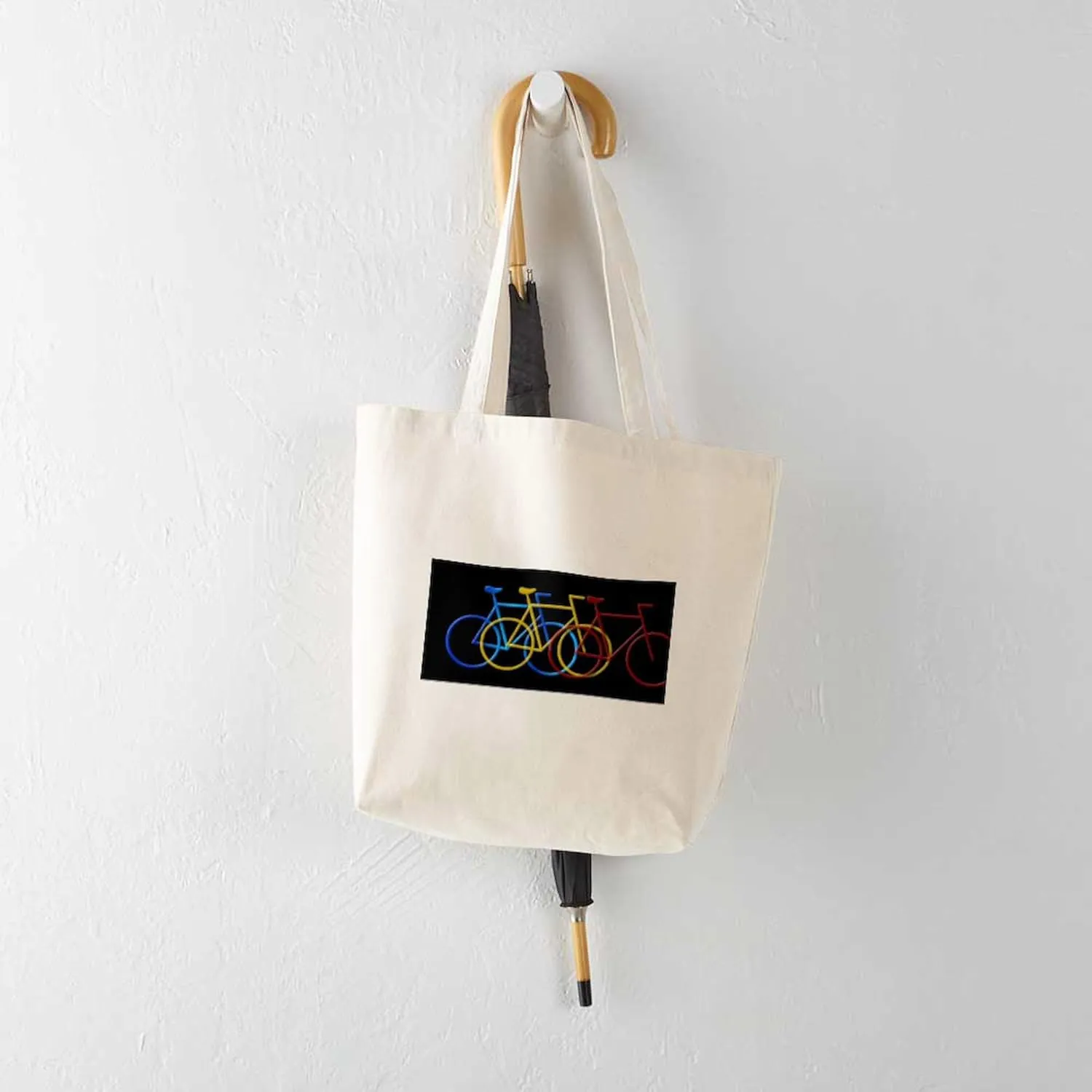 CafePress Three Bicycles On Black Tote Bag Natural Canvas Tote Bag, Reusable Shopping Bag