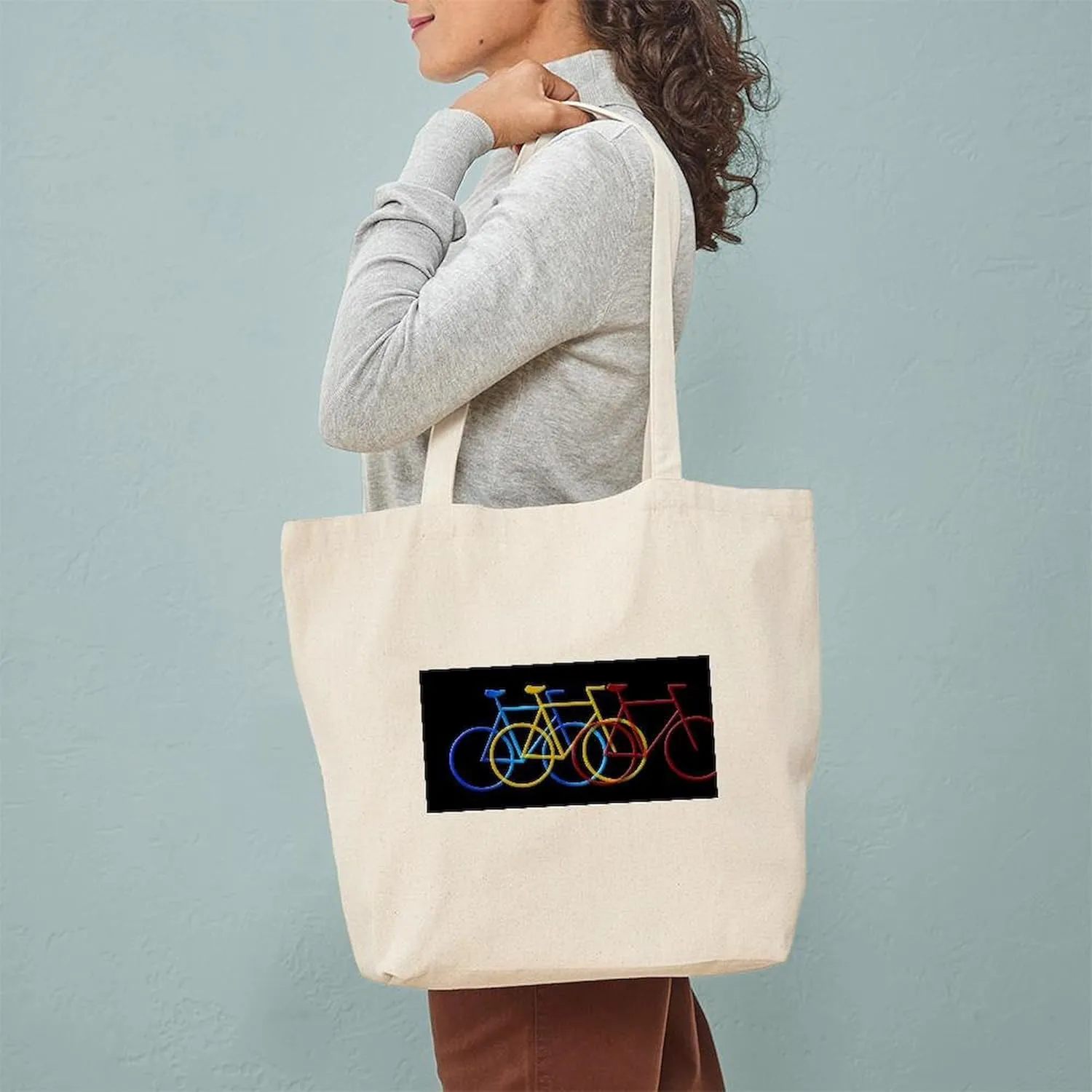CafePress Three Bicycles On Black Tote Bag Natural Canvas Tote Bag, Reusable Shopping Bag