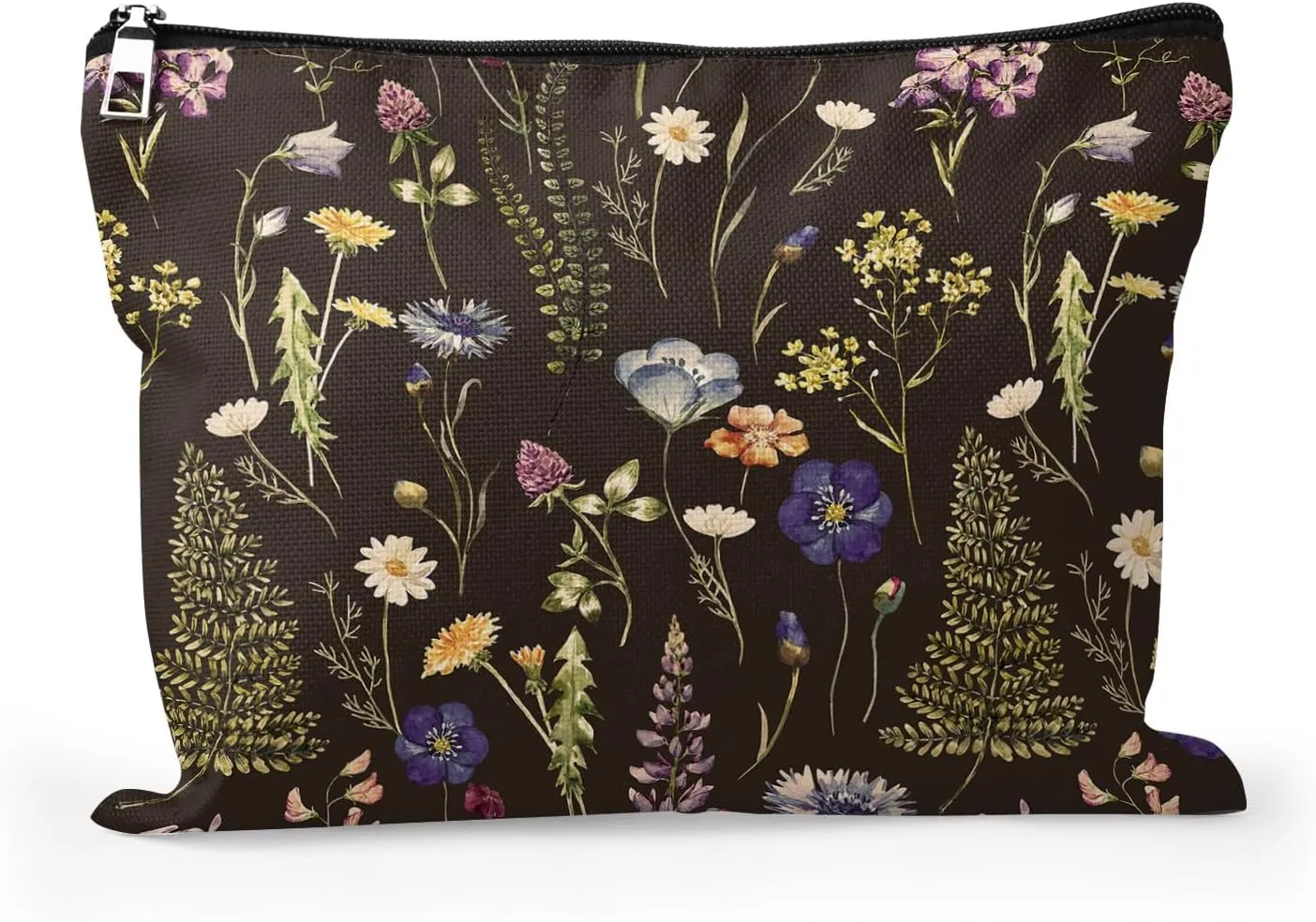 Cafl Watercolor Wildflowers Makeup Bag Travel Large Dandelion Floral Cosmetic Bag Organizer toiletry Essentials Jewelry Skincare Zipper Bag For Women -108 inch