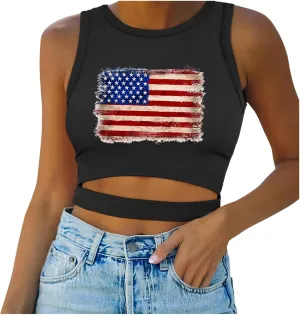 Camisole Tops for Women 2025 Up to Date Independence Days for Women Tank Tops High Neck Sexy Sleeveless Cutout Racer Back