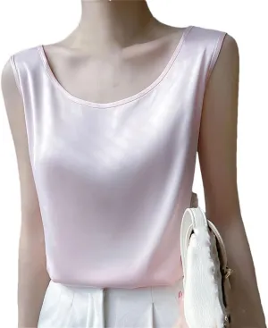 Camisole Tops for Women Sleeveless Vest Office O Neck Satin Tank Tops