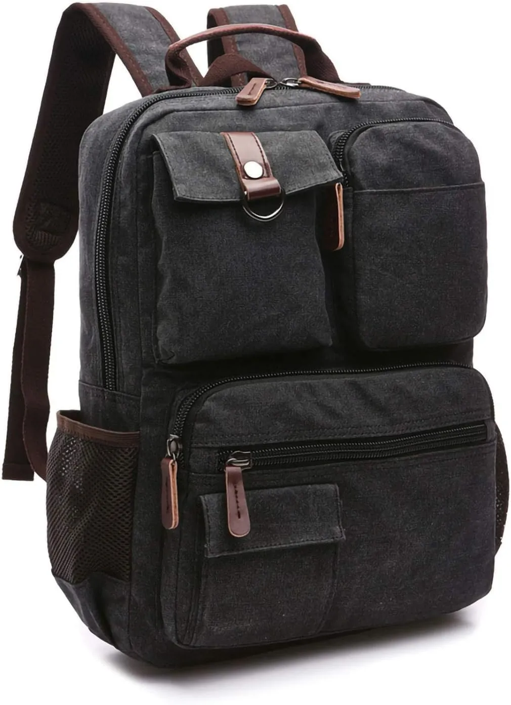 Canvas Laptop Backpacks Vintage Business Travel Rucksack Fits Bookbags for Men WomenBLACK