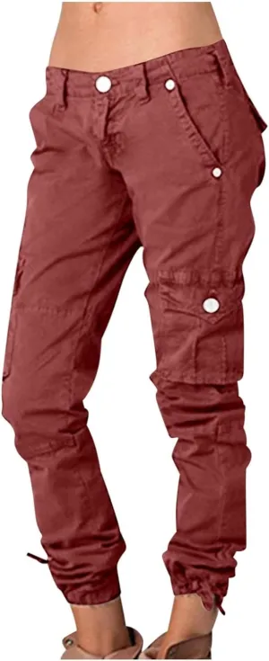 Cargo Joggers for Women Lightweight High Waist Hiking Pants Casual Button Pockets Athletic Travel Pants Trousers