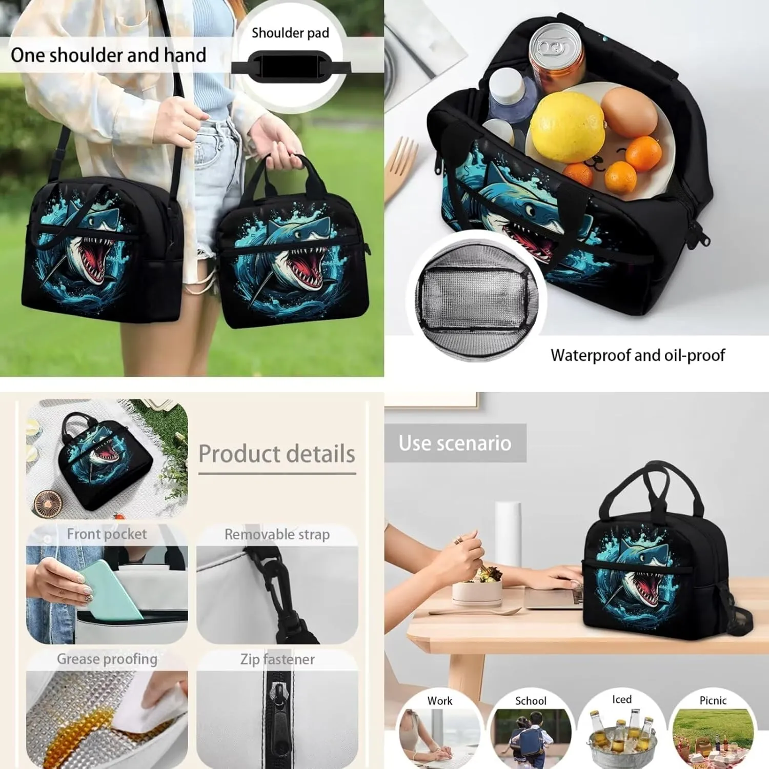 Cartoon Shark Backpack with Lunch Box for Kids Basketball School Bags Lunchbag Pecnil Case Set 3 in 1,Primary Elementary American Book Bags 17inch Travel Back Pack