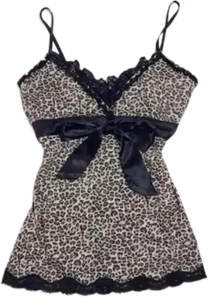 Cheetah Y2k Tank Top Grunge Spaghetti Strap Tops Bow Coquette Clothes Streetwear Women Summer Cute Camisole