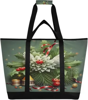 Christmas Tree Tote Bag for Women with Zipper Reusable Grocery Bags Foldable Insulated Cooler Bag Handbags Totes Shopping Bags for Groceries Picnic Travel Work Beach