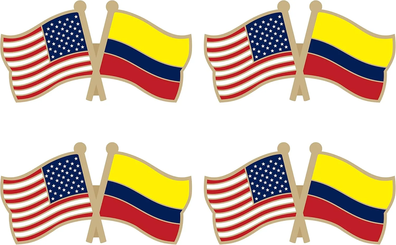 Colombia Crossed Double Flag Lapel Pins Small Mini Colombian Friendship Pin Badge Pack of 4