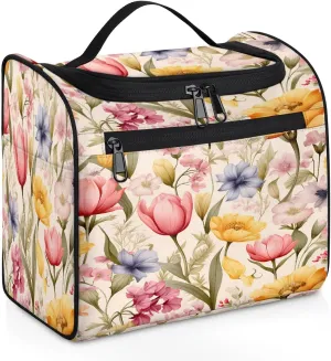 Colored Flowertulip Travel Toiletry Bag for Women Men, Large Cosmetic Makeup Bag Hanging Organizer Bag Bathroom Drop Kit