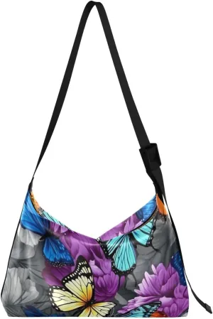 Colorful Beautiful Butterfly Tote Bag for Women Large Hobo Bags Crossbody Tote Bags Leather Tote with Adjustable Strap for Travel Girl