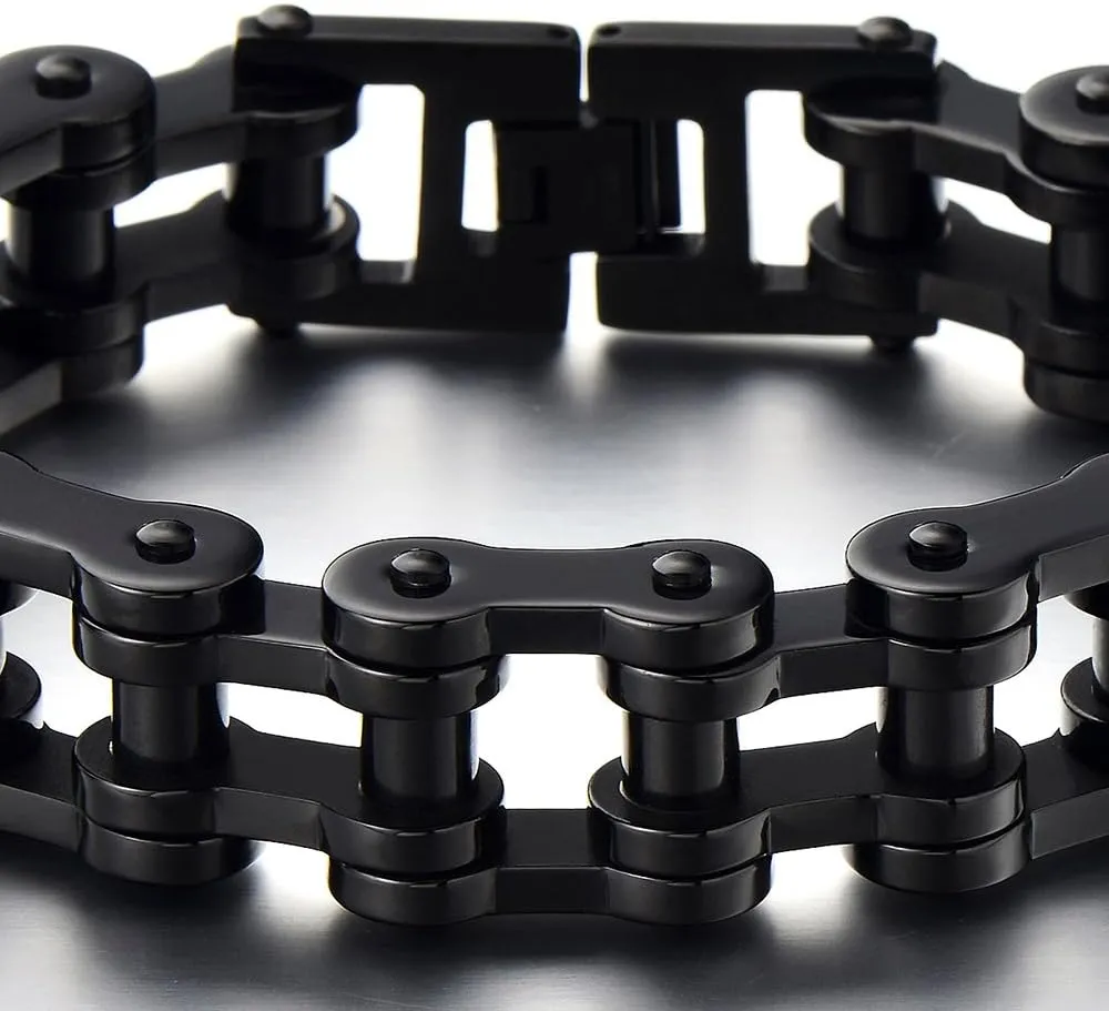 COOLSTEELANDBEYOND Heavy Sturdy Mens Motorcycle Chain Bike Chain Bracelet of Stainless Steel Silver Color Polished