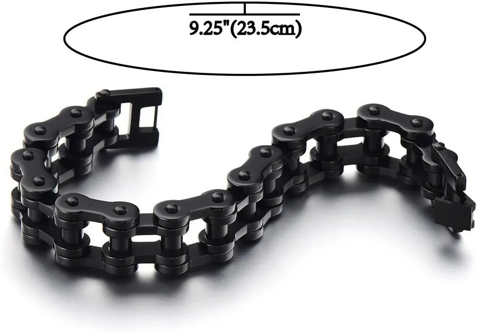 COOLSTEELANDBEYOND Heavy Sturdy Mens Motorcycle Chain Bike Chain Bracelet of Stainless Steel Silver Color Polished