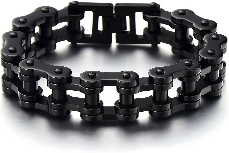 COOLSTEELANDBEYOND Heavy Sturdy Mens Motorcycle Chain Bike Chain Bracelet of Stainless Steel Silver Color Polished