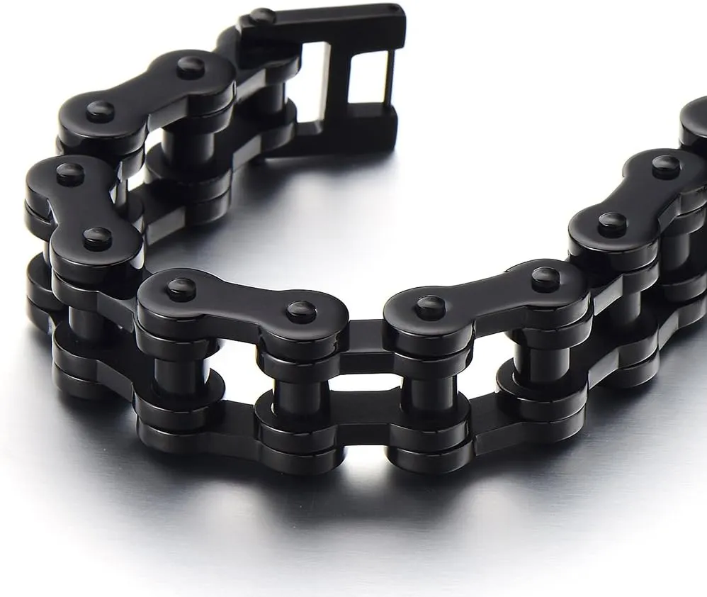 COOLSTEELANDBEYOND Heavy Sturdy Mens Motorcycle Chain Bike Chain Bracelet of Stainless Steel Silver Color Polished