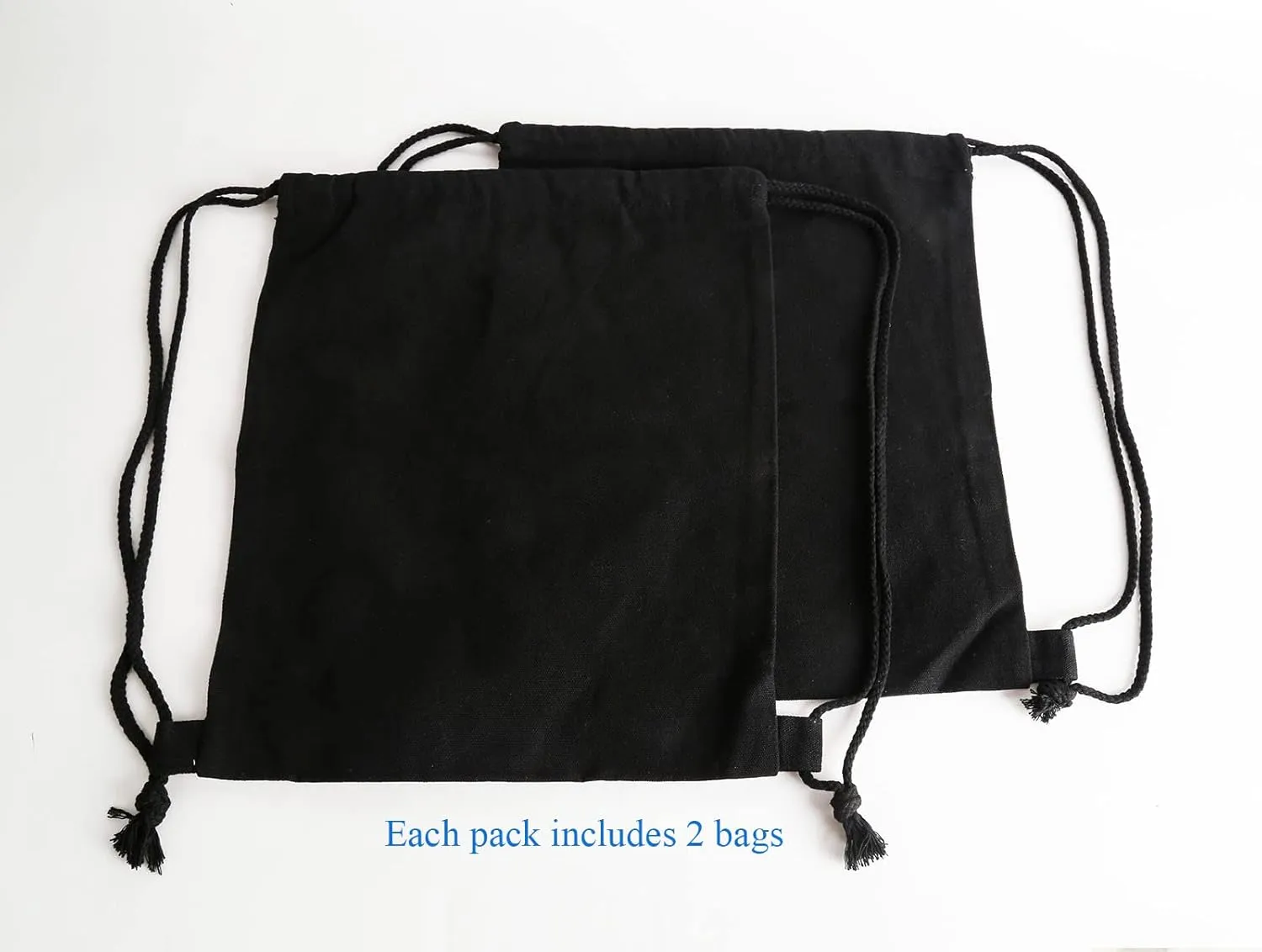 Cotton Canvas Drawstring Backpack Bag Sport Gym Sackpack String Sack Bags Pack of 2, Black