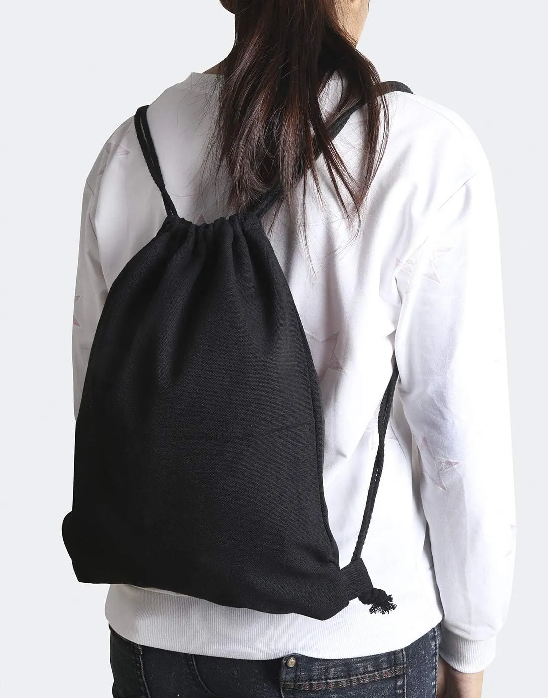 Cotton Canvas Drawstring Backpack Bag Sport Gym Sackpack String Sack Bags Pack of 2, Black