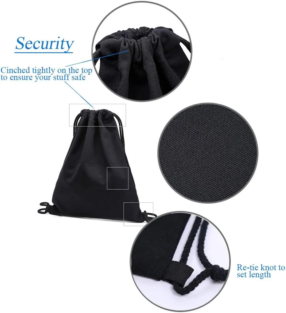 Cotton Canvas Drawstring Backpack Bag Sport Gym Sackpack String Sack Bags Pack of 2, Black