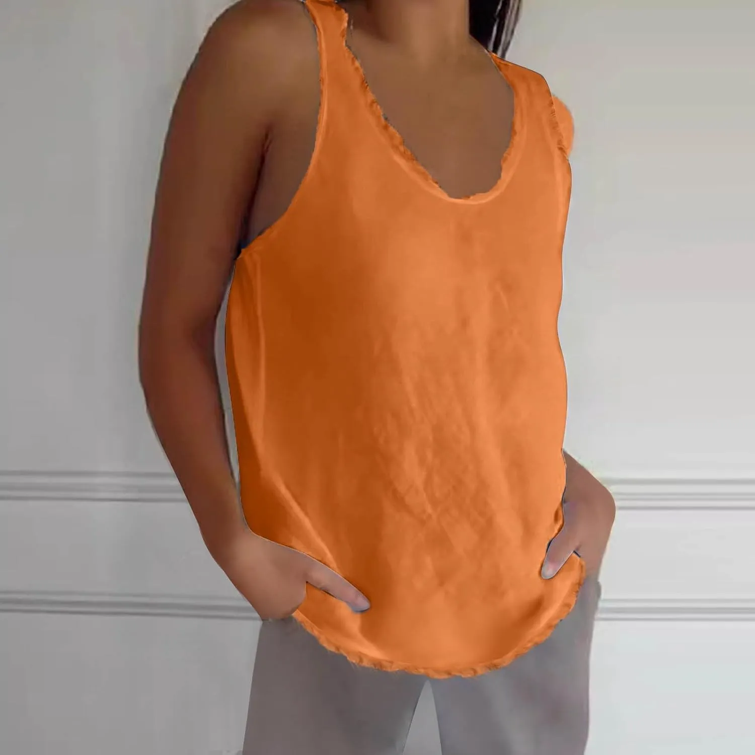Cotton Linen Tank Tops for Women 2025 Summer Solid Color Raw Edge Hem Shirts Casual Trendy Loose Sports Camisoles