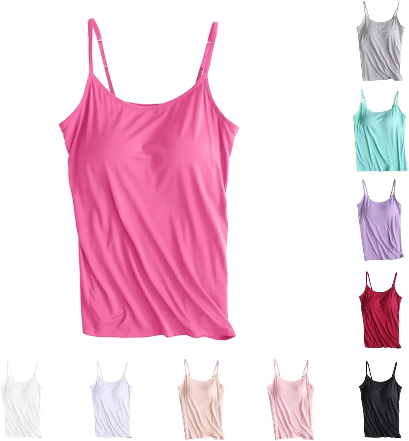 Cotton Tank Top with Built in Bra for Women Shelf Bra Camisole Tops Spaghetti Strap Cami Shirts Cotton Undershirts