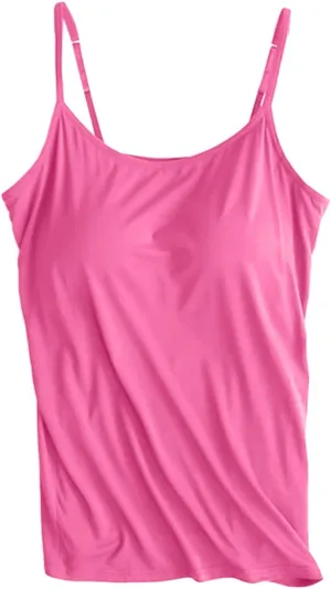Cotton Tank Top with Built in Bra for Women Shelf Bra Camisole Tops Spaghetti Strap Cami Shirts Cotton Undershirts