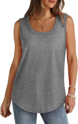 Cotton Tank Top Women Loose Fit Scoop Neck Sleeveless Shirts Summer Flowy Long Wide Strap Tanks Casual Tunic Camisole