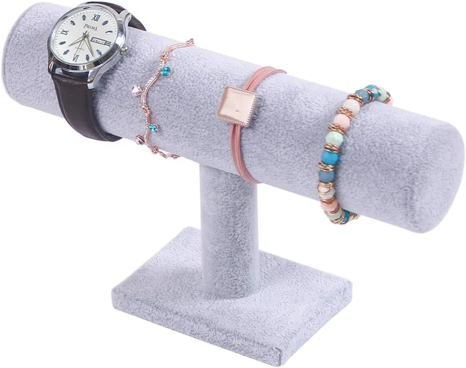 Coward T-Bar Bracelet Holder Organizer Jewelry Display Boutique Watch Stand for Home Organization Storage (Gray Velvet)