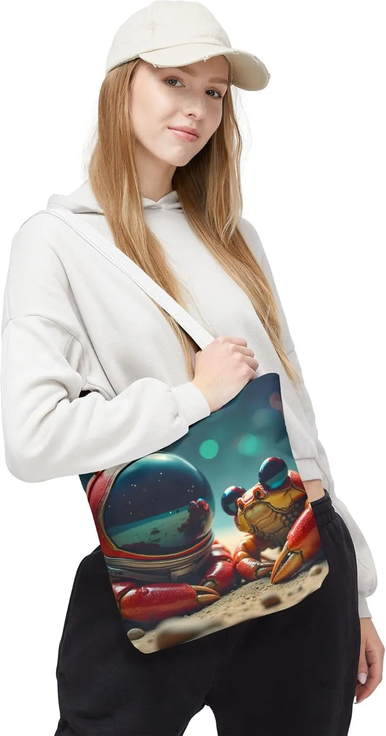 Crabs Tote Bag- Funny Sea Creature Bags for Beach & Pool, Silly Space Astronaut Shopping Bags for Boys, Fun Kids Travel Totes