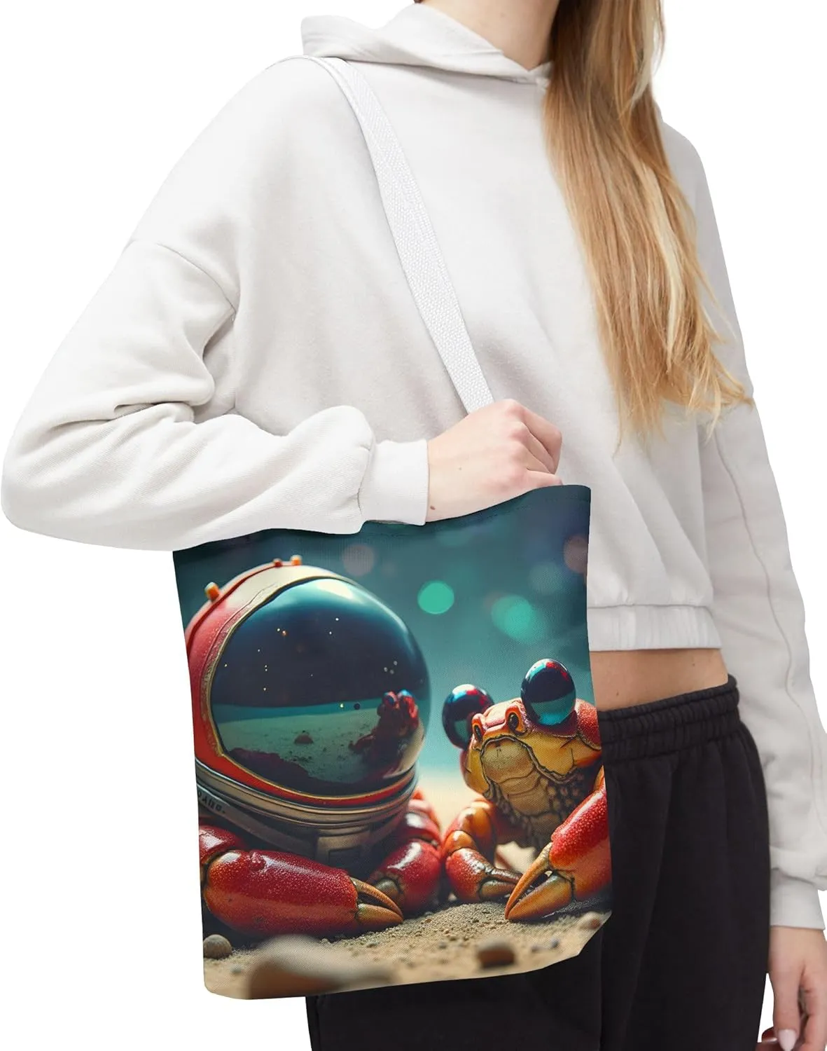 Crabs Tote Bag- Funny Sea Creature Bags for Beach & Pool, Silly Space Astronaut Shopping Bags for Boys, Fun Kids Travel Totes