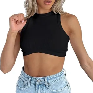 Crop Tank Tops for Women Trendy Sexy Teen Girls Going Out Tops Cute Summer Cropped Sleeveless Knit Ribbed White/Black