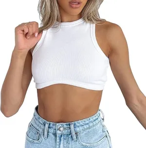 Crop Tank Tops for Women Trendy Sexy Teen Girls Going Out Tops Cute Summer Cropped Sleeveless Knit Ribbed White/Black