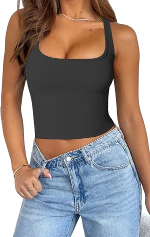 Crop Tops for Women Sexy Sleeveless Square Neck Tank Tops Basic Racerback Crop Tank Tops