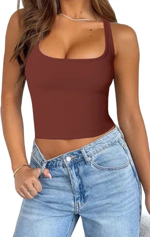 Crop Tops for Women Sexy Sleeveless Square Neck Tank Tops Basic Racerback Crop Tank Tops