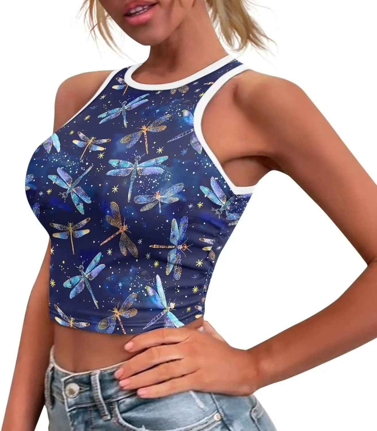 Crop Tops for Women Tank Tops Basic Style Sleeveless Racerback Halter Neck Fitted Tops