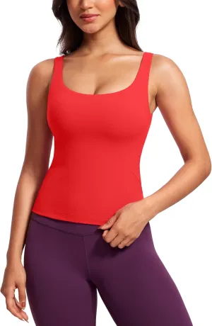 CRZ YOGA Butterluxe Workout Tank Tops for Women U Neck Padded Crop Tops Athletic Camisole Tops with Built in Bra