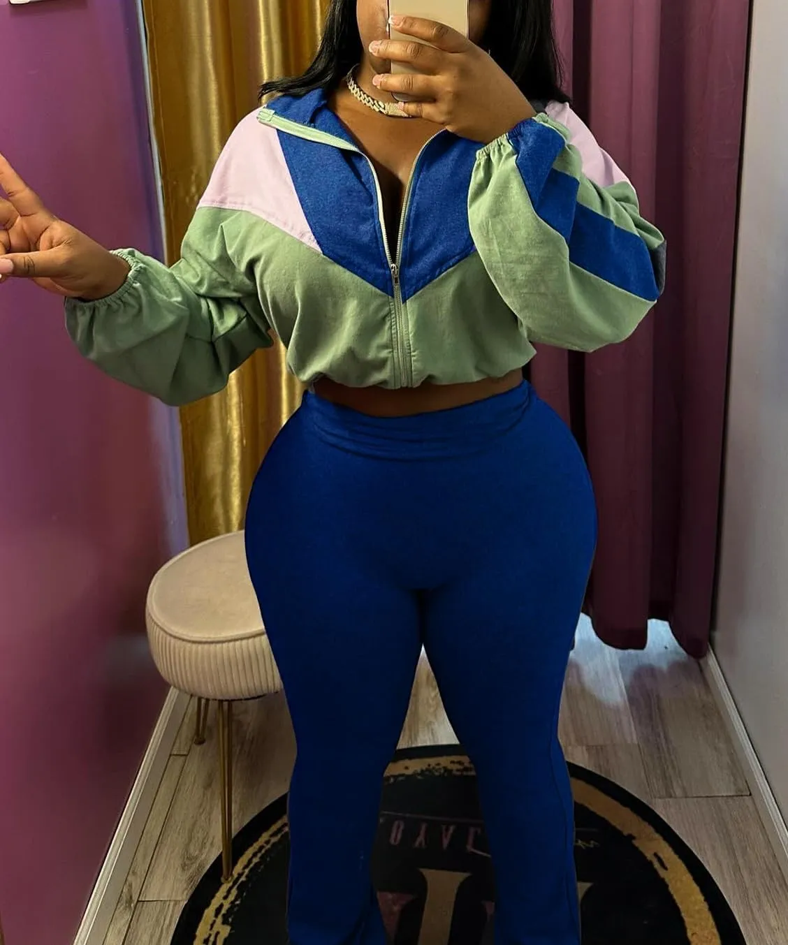 cu4eve Fall Two Piece Sets For Women 2024 Work Out Sets Gym Zip Up Cropped Jacket And Yoga Sweat Pants Track Suits
