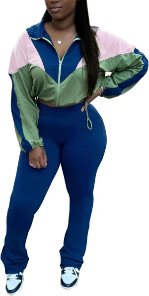 cu4eve Fall Two Piece Sets For Women 2024 Work Out Sets Gym Zip Up Cropped Jacket And Yoga Sweat Pants Track Suits