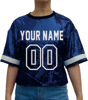 Customized Name and Number Sequin Jersey T-Shirts Tops Women's