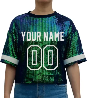 Customized Name and Number Sequin Jersey T-Shirts Tops Women's