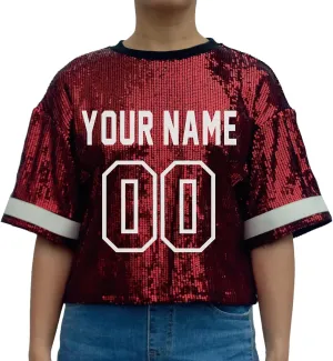 Customized Name and Number Sequin Jersey T-Shirts Tops Women's