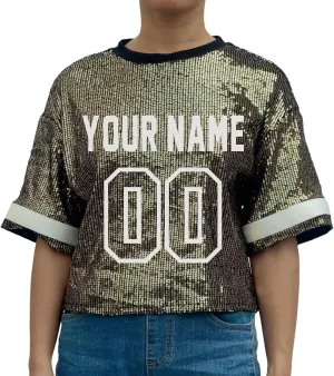Customized Name and Number Sequin Jersey T-Shirts Tops Women's