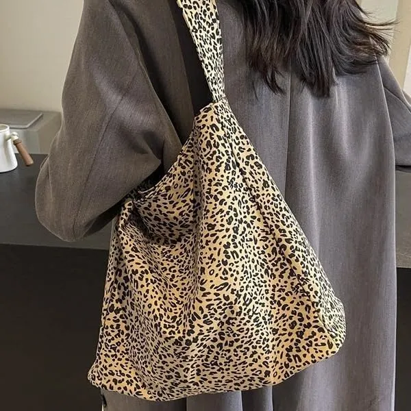 Cute Cheetah Print Tote Bag for Women, Aesthetic Shoulder Bag Leopard Print Canvas Top Handle Fashion 2024 Crossbody (Dark brown)