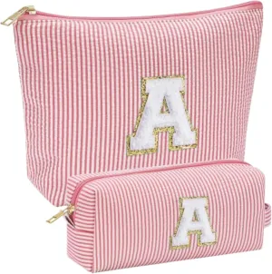 Cute Makeup Bag Set - 2-Piece Travel Cosmetic Organizer with Compartments & Zipper Pockets - Durable Oxford Fabric Toiletry Case for Women,Girls,Gym,Vacation (Red)